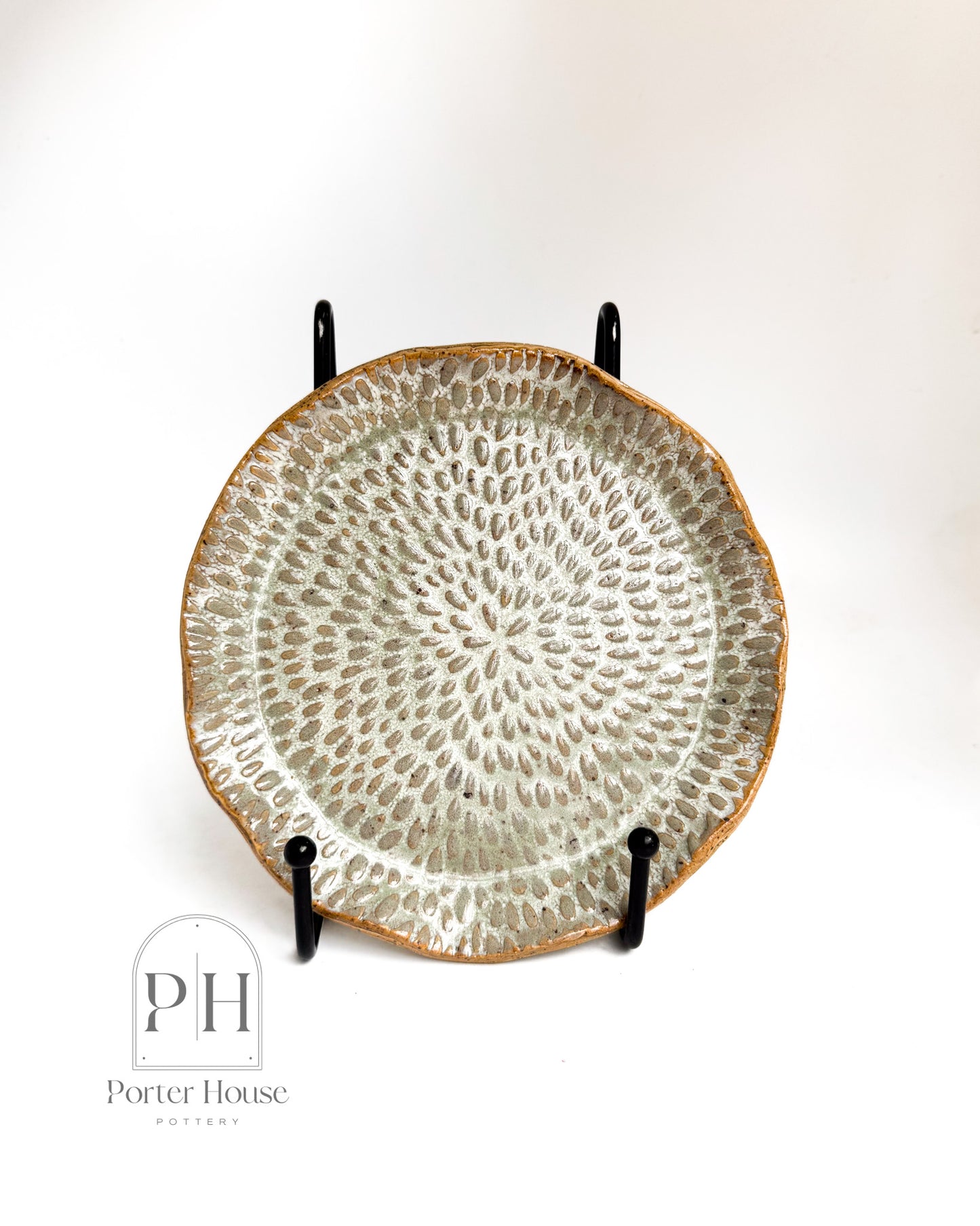 Hand-Built Textured Scalloped-Edge Serving Plate in Light Sage | Multiple Sizes