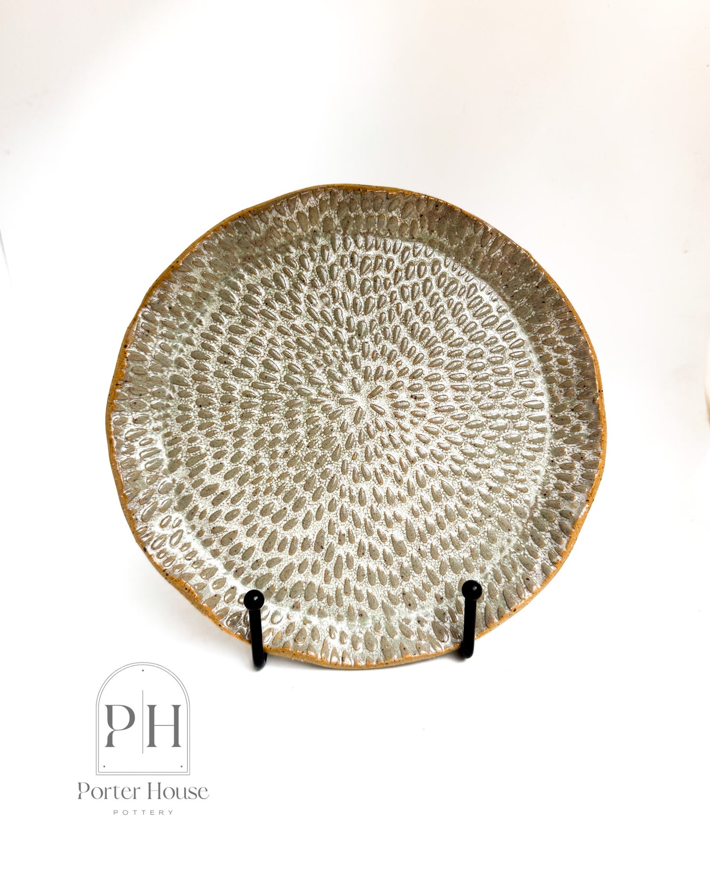 Hand-Built Textured Scalloped-Edge Serving Plate in Light Sage | Multiple Sizes