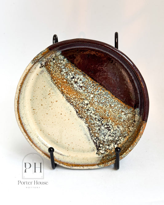 Hand-Built Round Dish in Speckled Beige, Deep Auburn, and Jasper