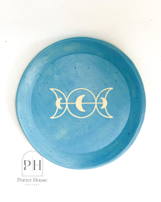 Small Matte Witchy Accent Plate | Light Blue Moon Phases