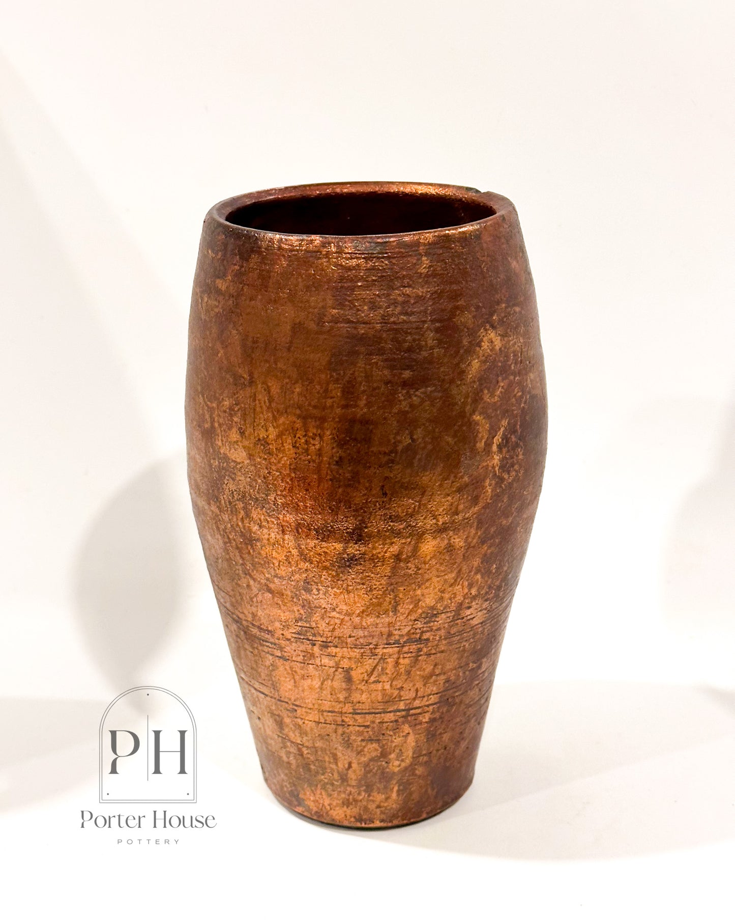 Smooth Antiqued Copper Raku Urn Vase