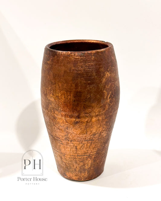 Smooth Antiqued Copper Raku Urn Vase