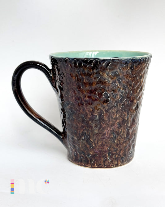 Textured Dark Drippy Mug with Aqua Interior