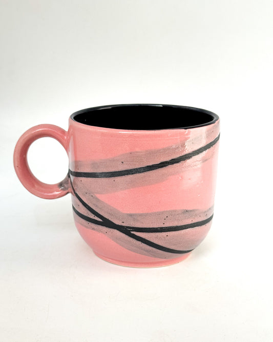 Pink Color Block Mug with Black Stripes