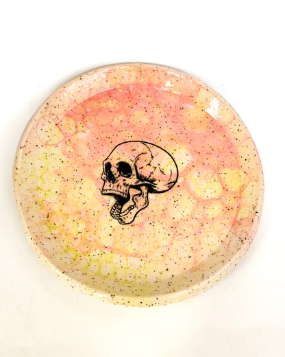 Bubbled Skull Speckled Plate | Pink and Green