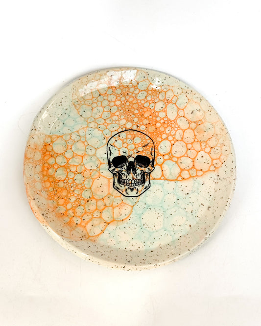 Bubbled Skull Speckled Plate | Blue and Orange
