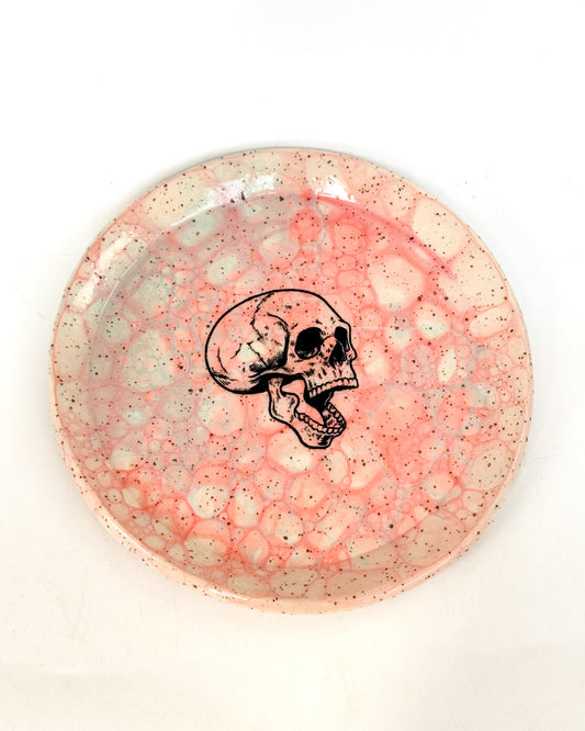 Bubbled Skull Speckled Plate | Pink and Blue