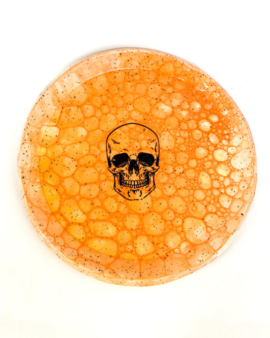 Bubbled Skull Speckled Plate | Orange