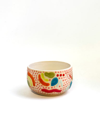 Colorful Dessert Bowl with Handpainted Exterior