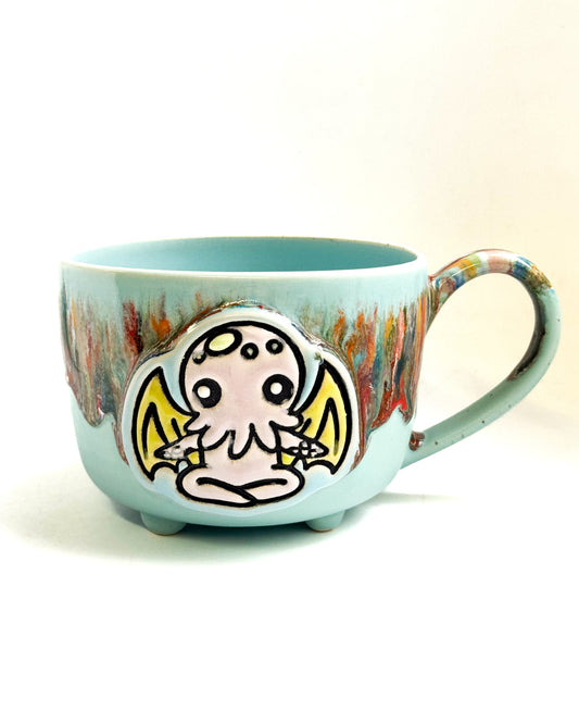 Cryptid Cutie Mug with Rainbow Drips | Teal Baby Cthulhu | SECONDS
