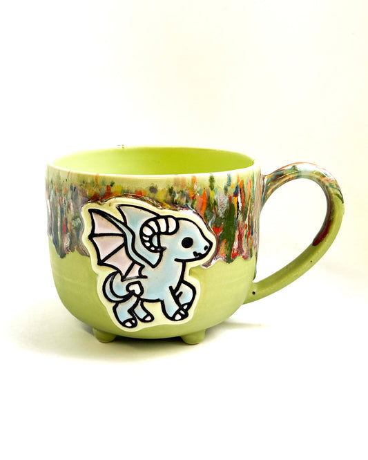 Cryptid Cutie Mug with Rainbow Drips | Lime Green Jersey Devil | SECONDS