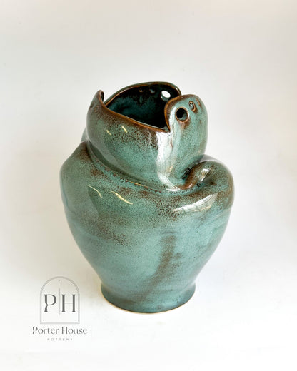 Teal and Bronze Eyelet Vase | Large