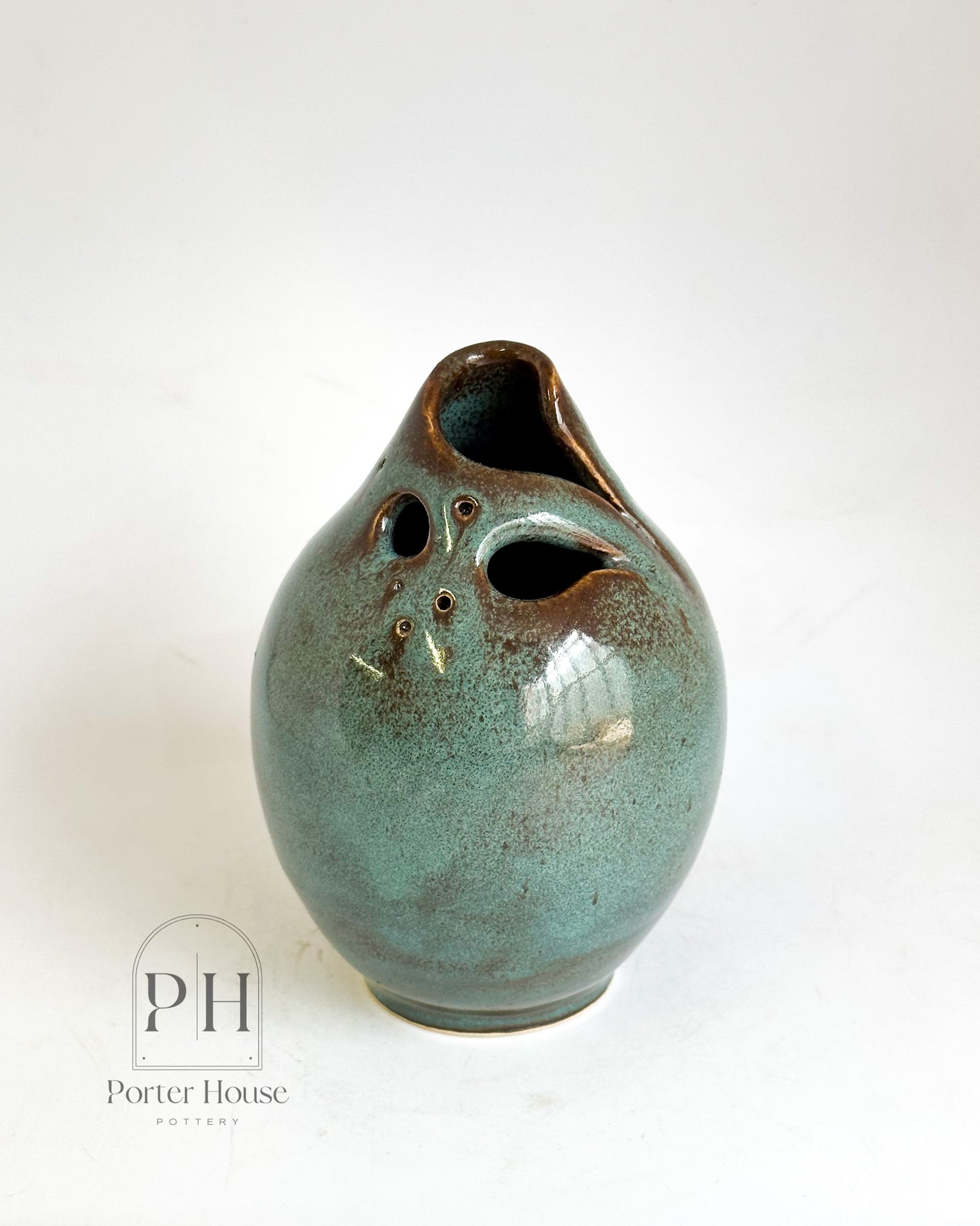 Teal and Bronze Eyelet Vase | Small