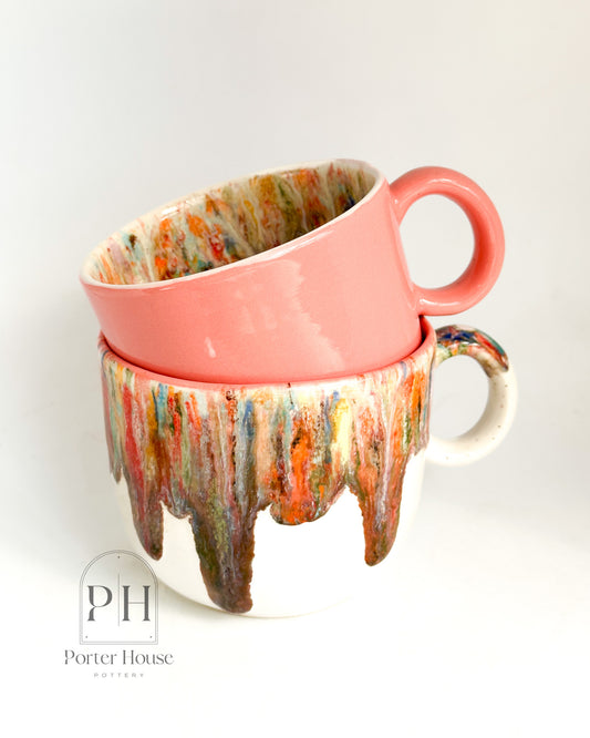 Color Block Confetti Mug with Drippy Rainbow Accents | Pink