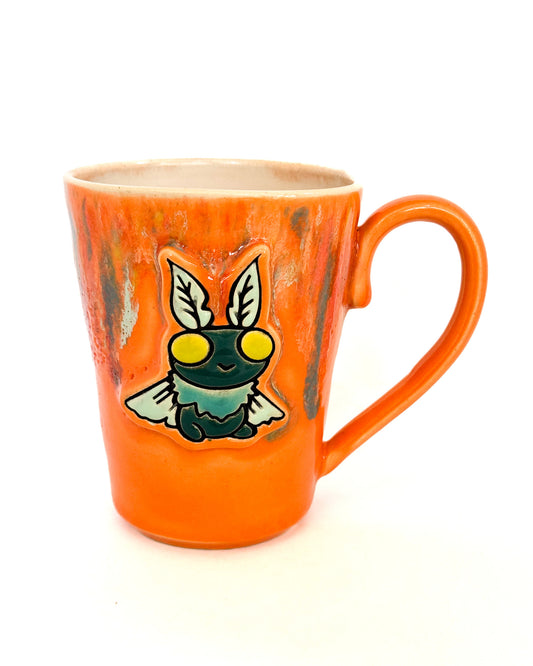 Cryptid Cutie Mug with Sherbert Drips | Sitting Mothman with Orange Exterior | SECONDS