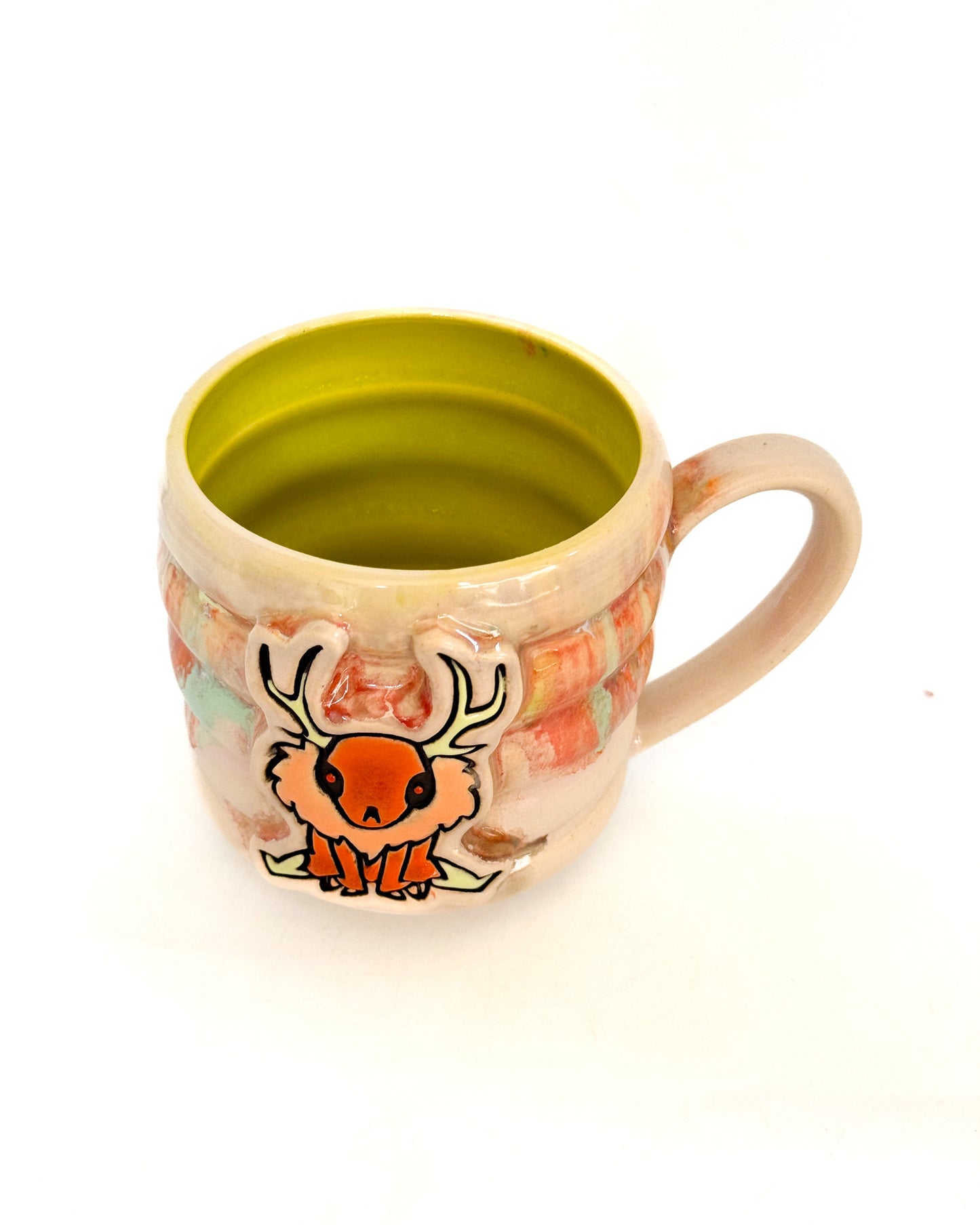 Cryptid Cutie Mug with Sherbert Drips | Sitting Wendigo with Bright Green Interior