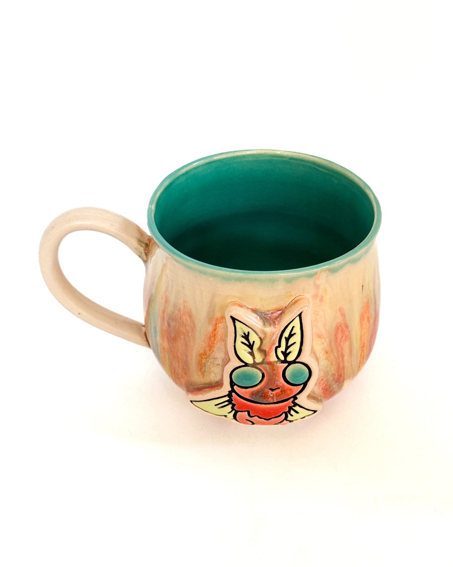 Cryptid Cutie Mug with Sherbert Drips | Sitting Mothman with Teal Interior | SECONDS