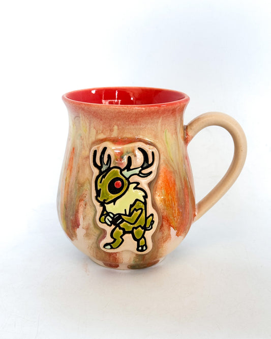 Cryptid Cutie Mug with Sherbert Drips | Prowling Wendigo with Dark Pink Interior