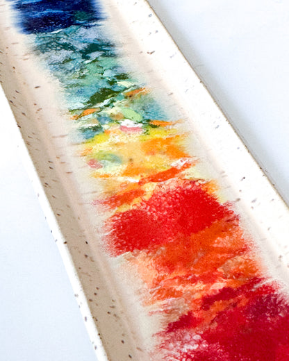 Oblong Platter with Color Bursts | Rainbow Stripe