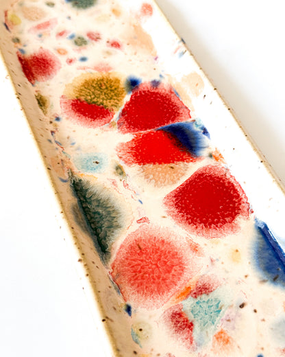 Oblong Platter with Color Bursts | Rainbow Speckle