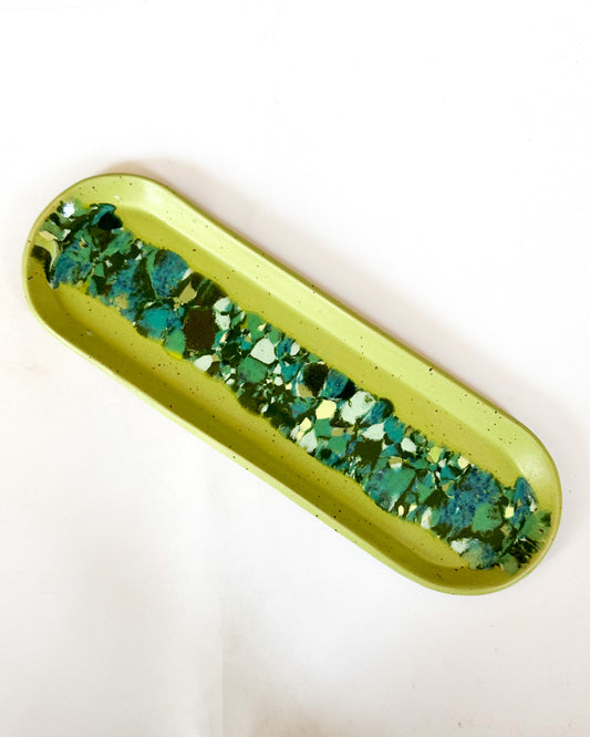 Oblong Platter with Color Bursts | Green Stripe