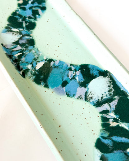 Oblong Platter with Color Bursts | Aqua Wiggle