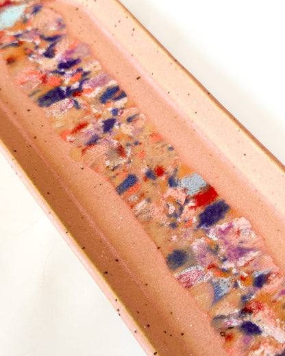 Oblong Platter with Color Bursts | Pink Stripe