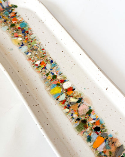 Oblong Platter with Color Bursts | Rainbow Speckle Stripe