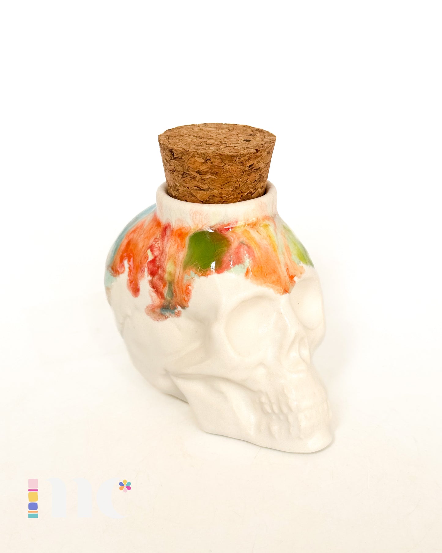 Colorful Drippy Skull Stash Jar with Cork