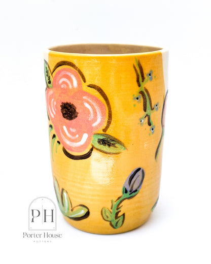 Yellow Floral Drink Tumbler