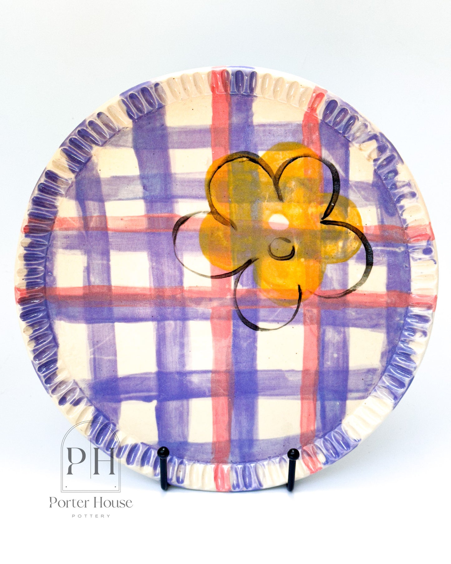 Purple and Coral Pink Floral Plaid Serving Plate