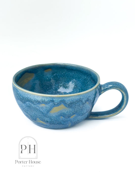 Cozy Cafe Cappuccino Mug | Mottled Stormy Blue