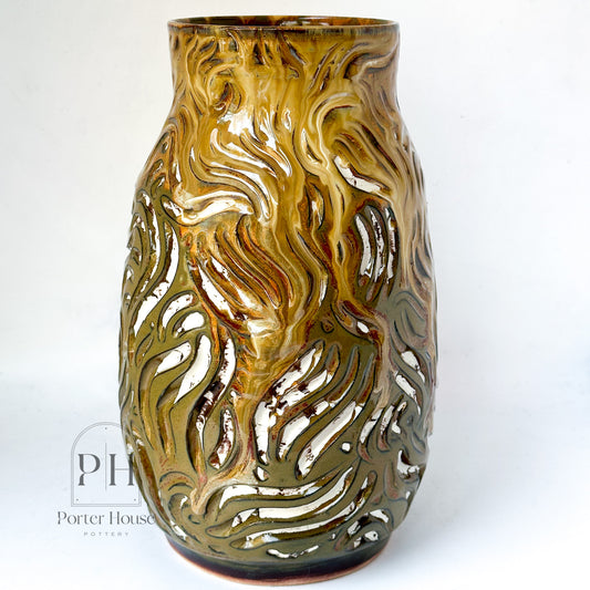 Olive and Gold Swirl Vase | 8.75"